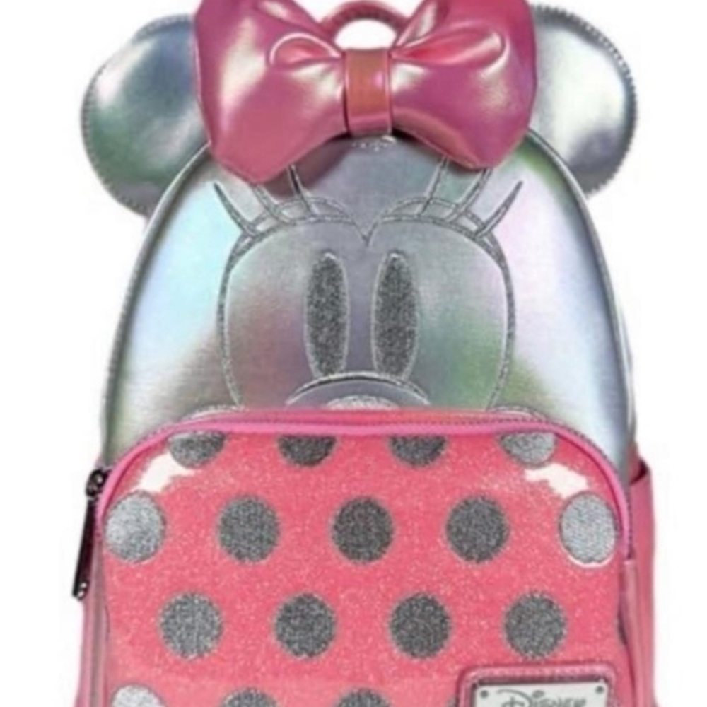 Loungefly Disney Pink Iridescent and Silver Platuim Minnie Mouse Backpack